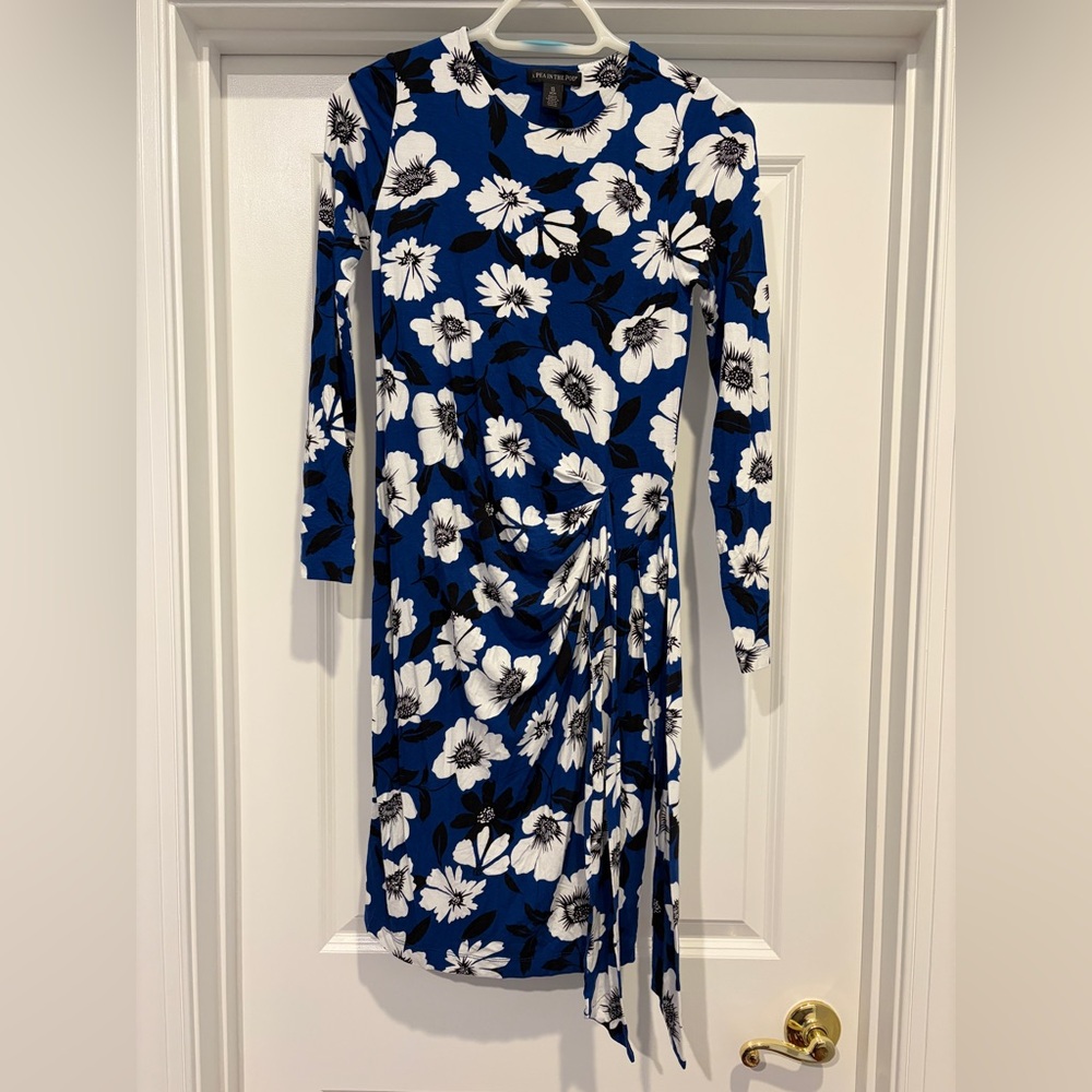 A Pea in the Pod Blue and White Floral Long Sleeve Dress